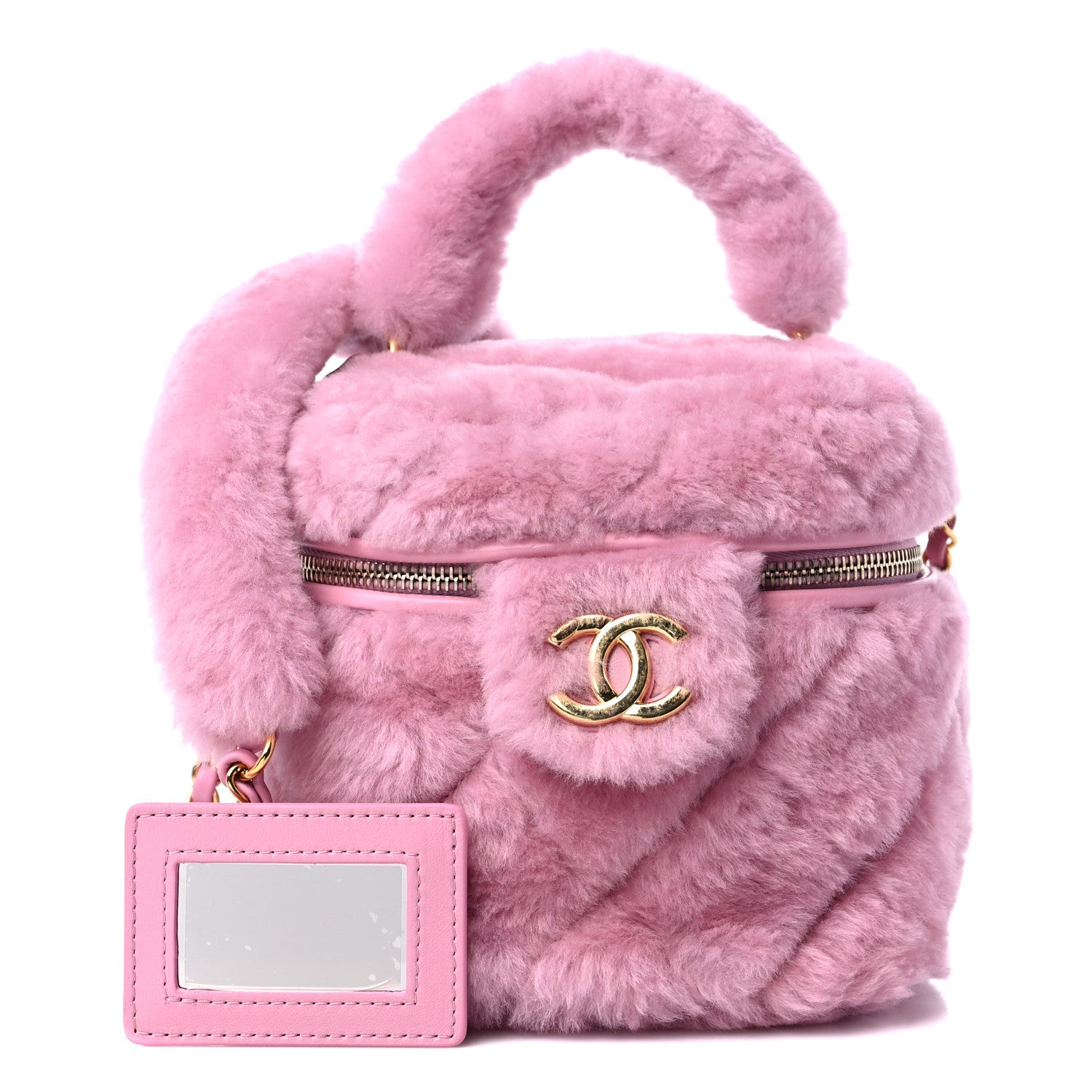 Chanel Shearling Lambskin Quilted Small CC Vanity Case Pink 1 of 10