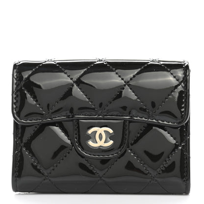 Chanel Patent Quilted Flap Card Holder Wallet Black 1 of 8