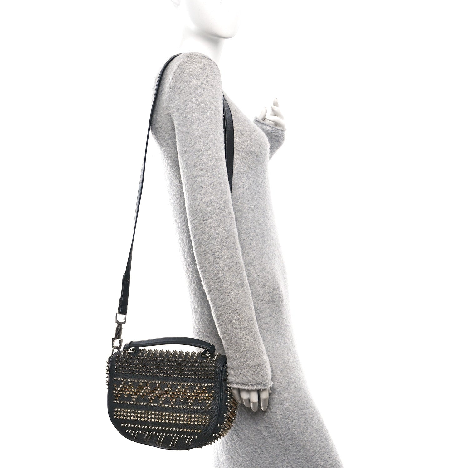Christian Louboutin Calfskin Mix Chevron Spikes Panettone Messenger Black 3 of 17