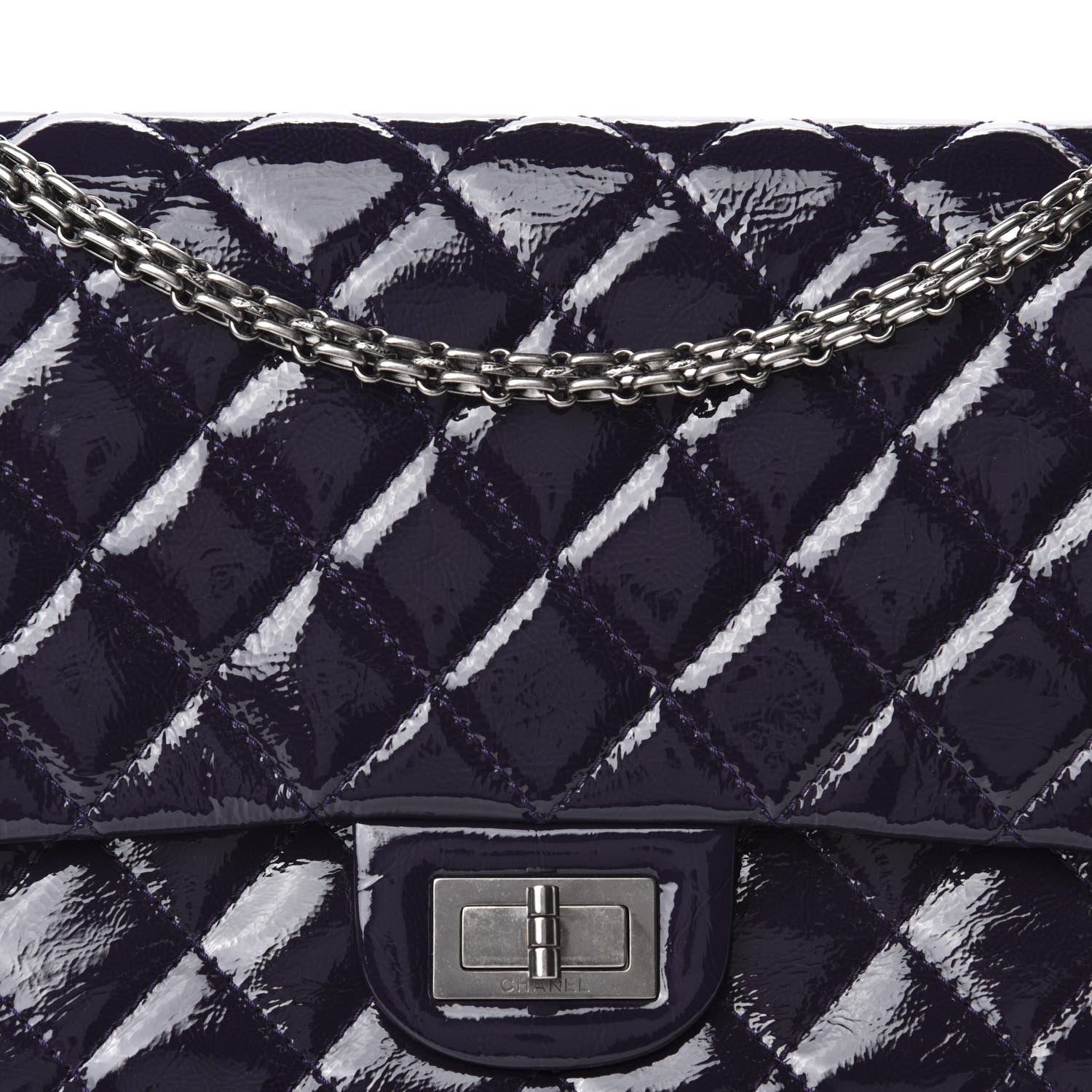 Chanel Distressed Patent Quilted 2.55 Reissue 227 Flap Purple 13 of 14
