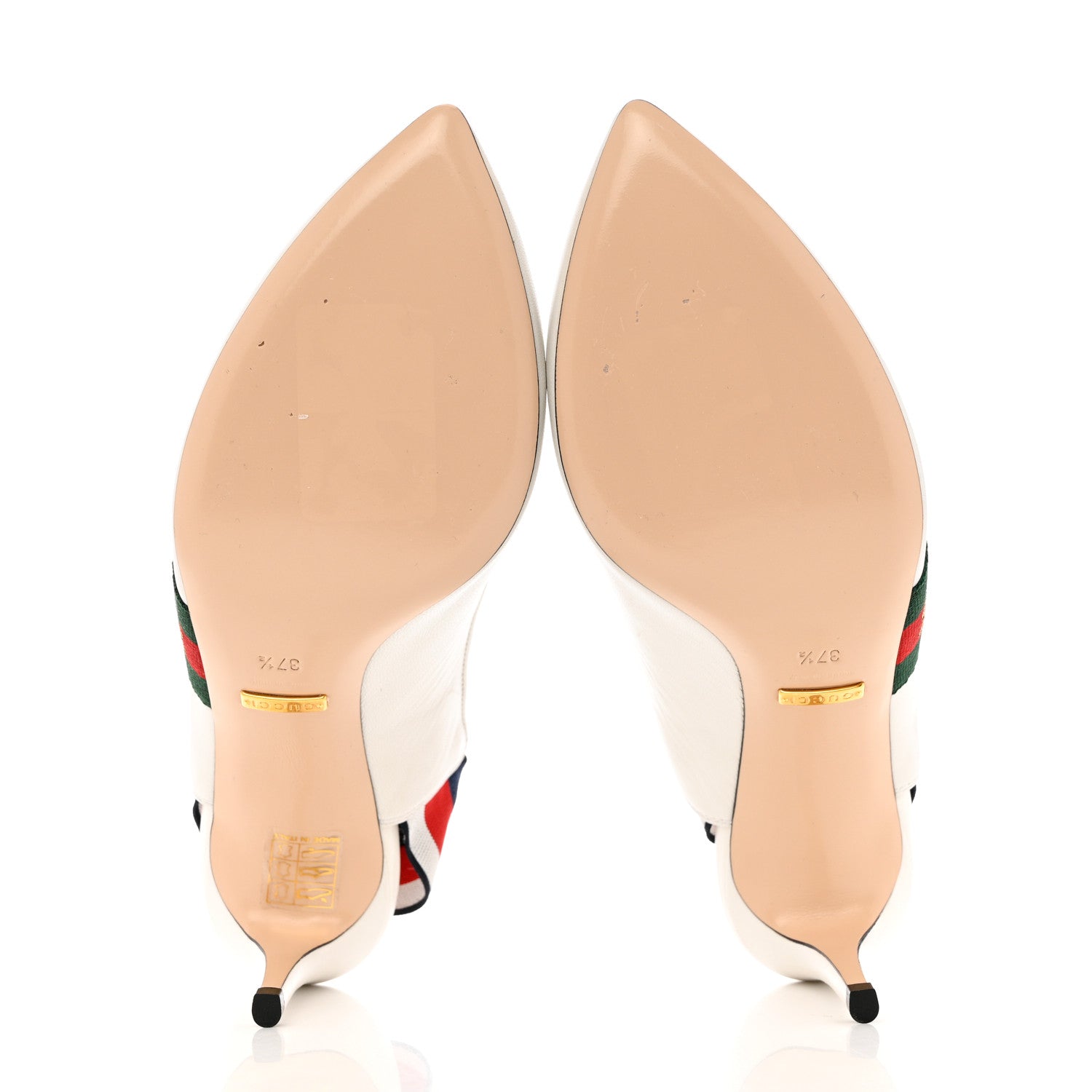 Gucci Malaga Kid Web Sylvie Mid Heel Slingback Pumps 37.5 White 5 of 10