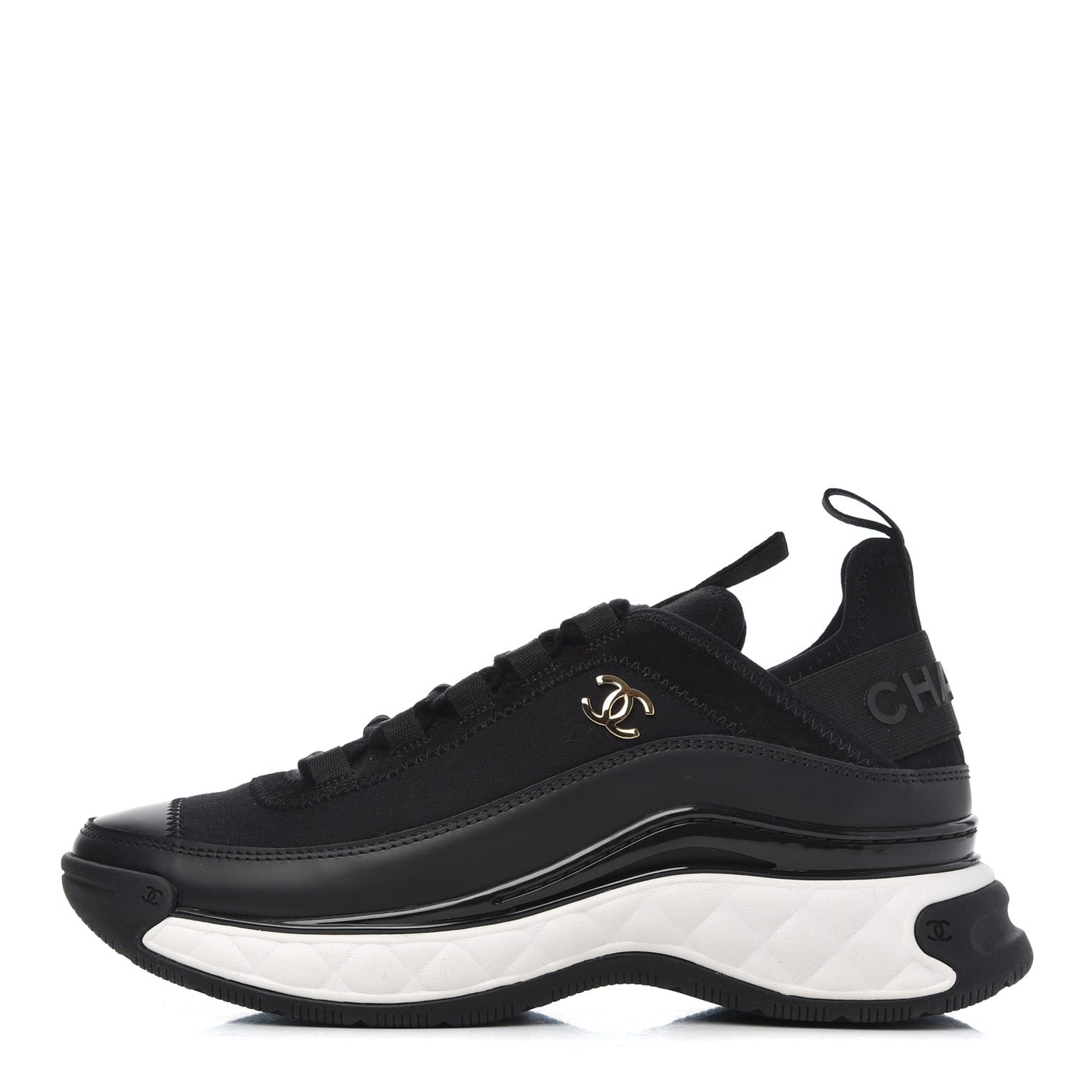Velvet Calfskin Mixed Fibers CC Sneakers 35 Black