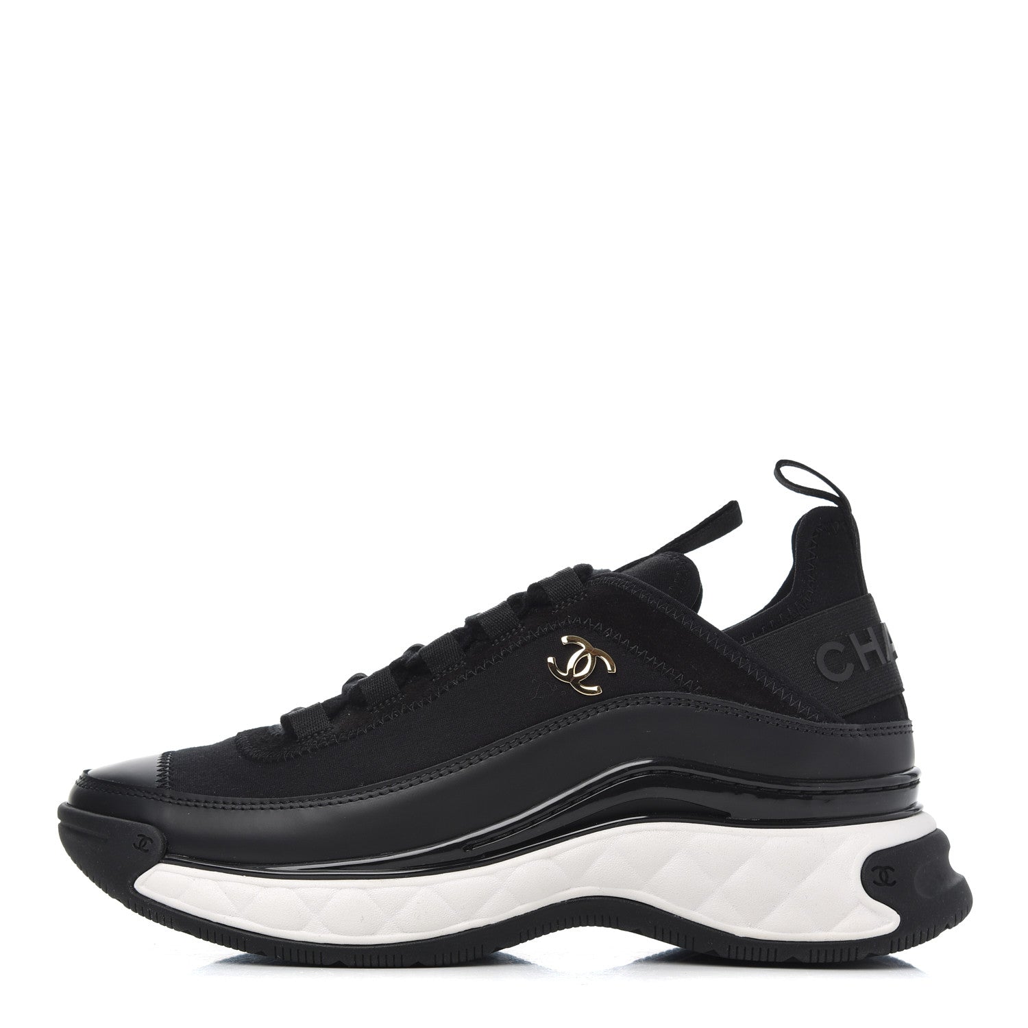 Chanel Velvet Calfskin Mixed Fibers CC Sneakers 35 Black 1 of 11