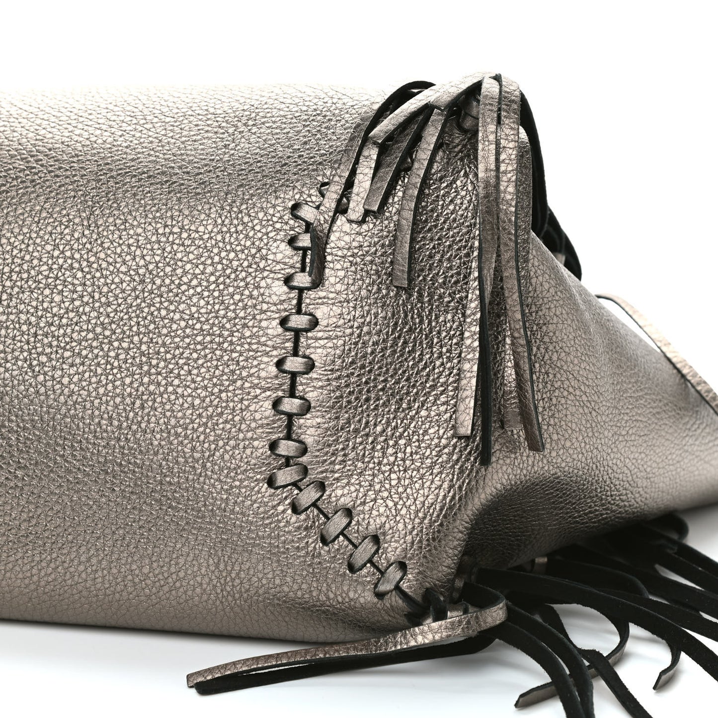 Metallic Grained Calfskin C-Rockee Fringe Tote Sasso