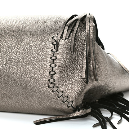 Valentino Garavani Metallic Grained Calfskin C-Rockee Fringe Tote Sasso 7 of 7