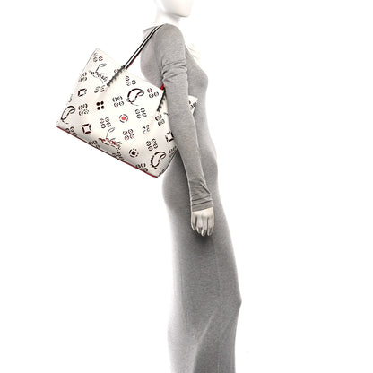 Christian Louboutin Calfskin Loubinthesky Large Perforated Cabarock Spikes Tote Snow 2 of 9
