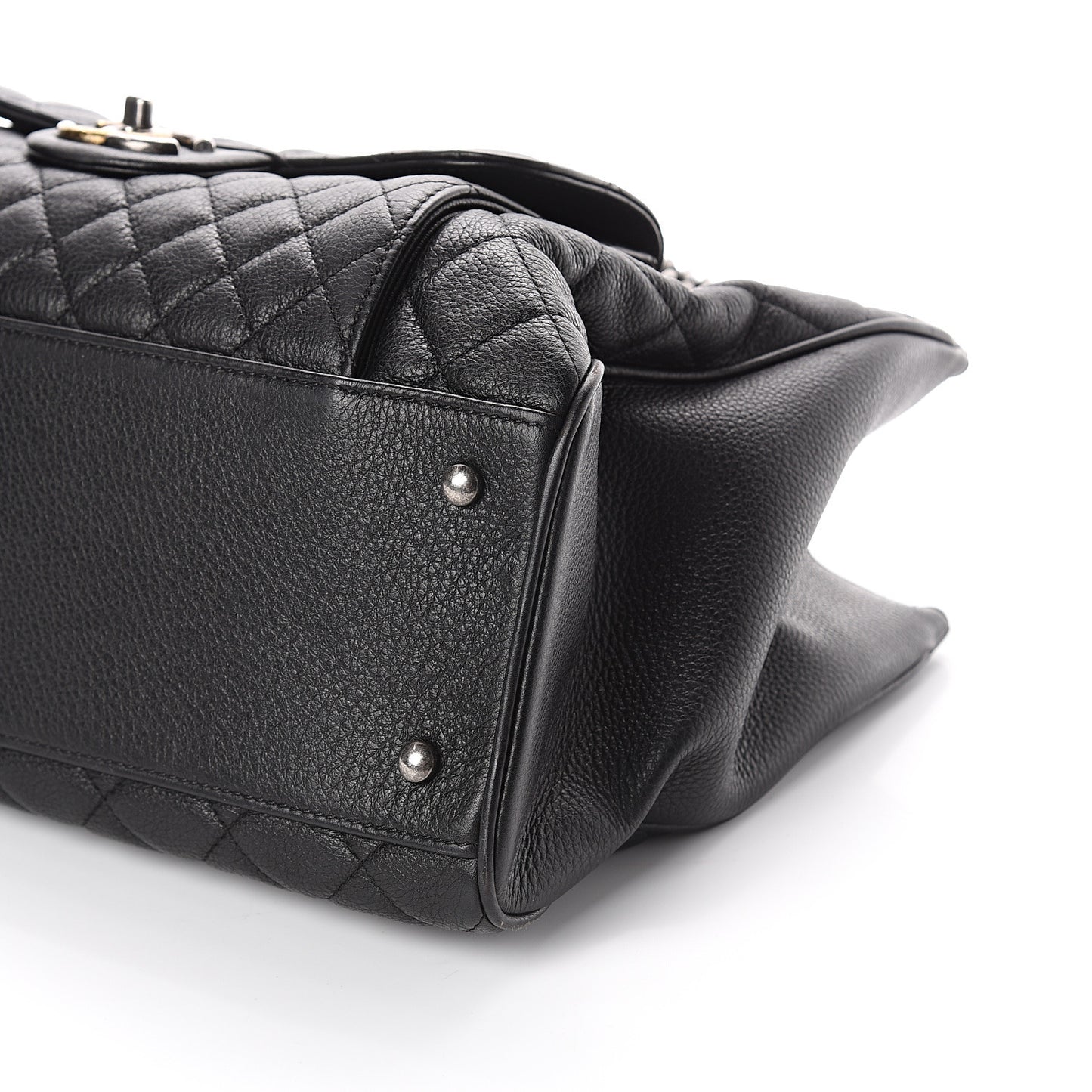 Grained Calfskin Quilted Large Casual Pocket Tote Black