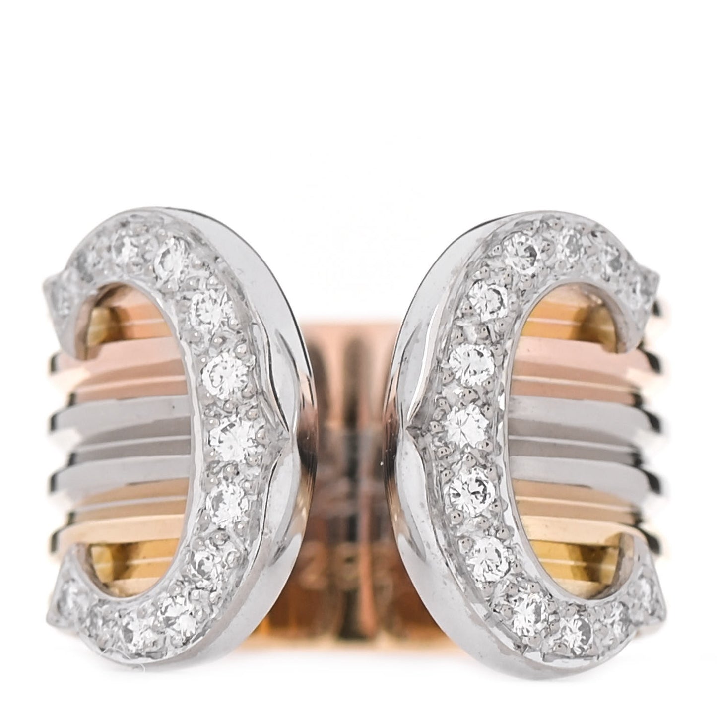 18K Pink Yellow White Gold Diamond 13mm C De Cartier Ring 50 5.25