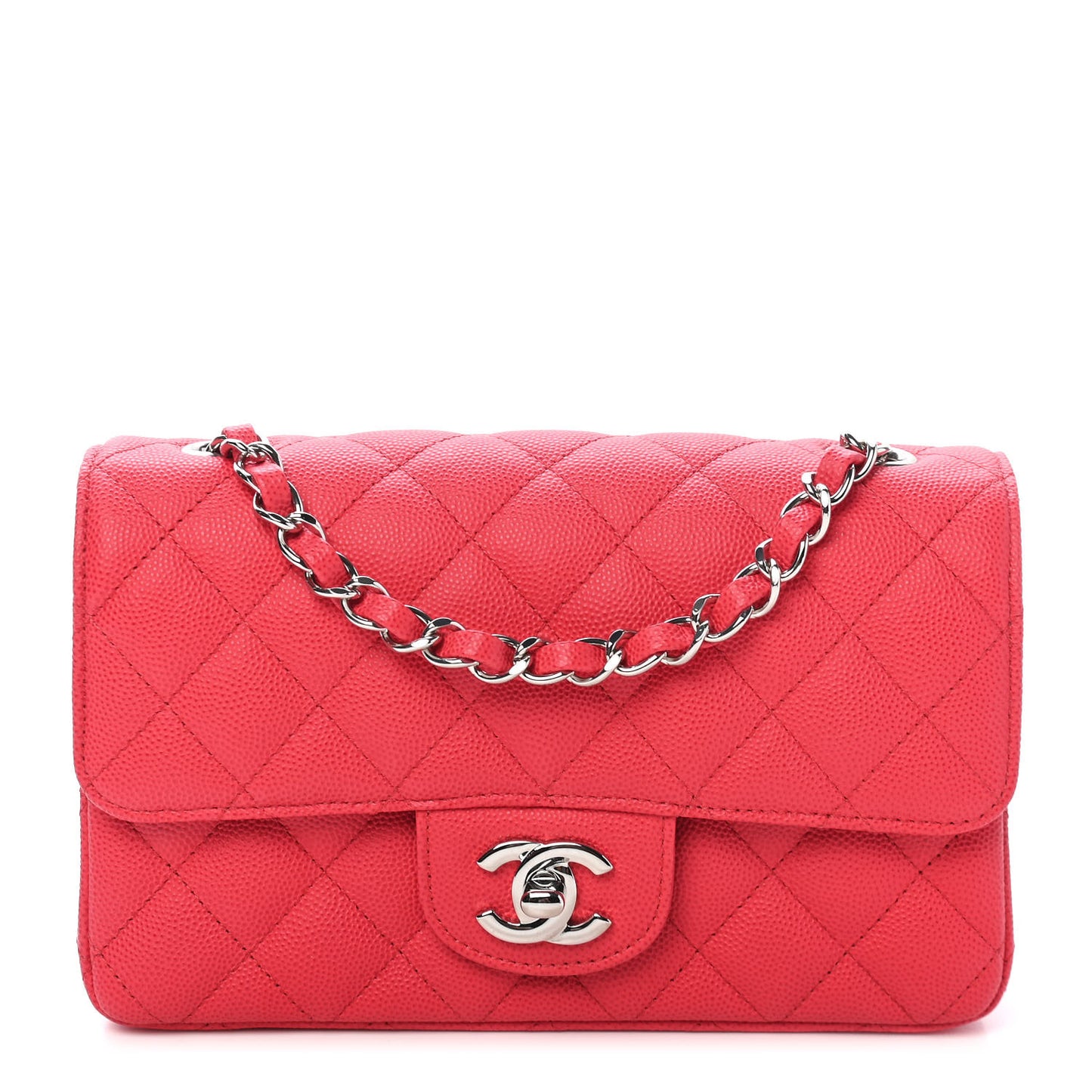 Caviar Quilted Mini Rectangular Flap Light Red