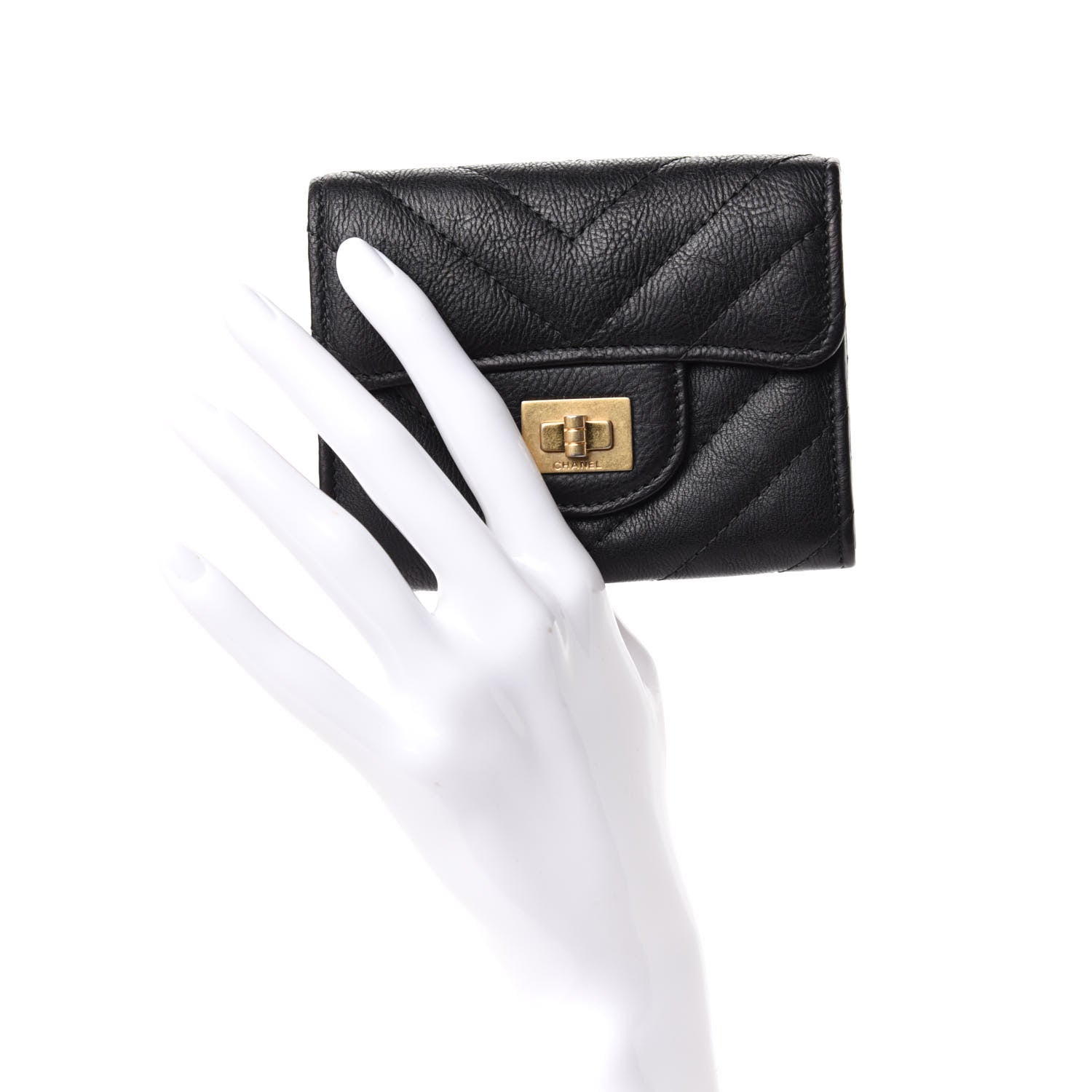 Chanel Crumpled Calfskin Chevron Quilted Reissue Card Holder Black 2 of 9