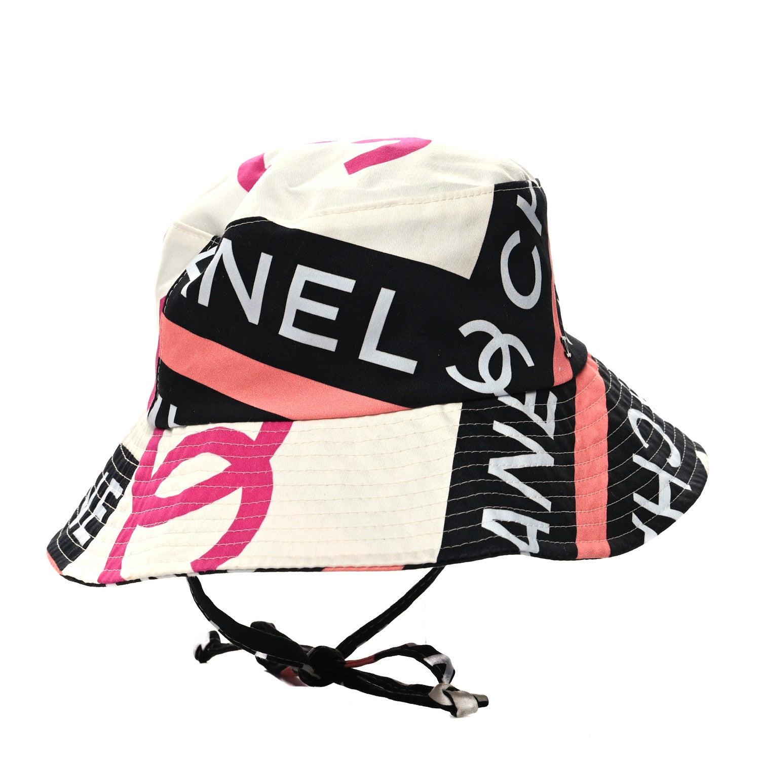 Chanel Cotton Logo Cloche Hat size S Ecru Black Pink 3 of 7