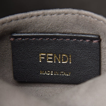 Fendi Glazed Fabric Vitello Grace F is Fendi FF 1974 Stamp Patch Grande Mon Tresor Bucket Bag Mogano Panna Black 6 of 10