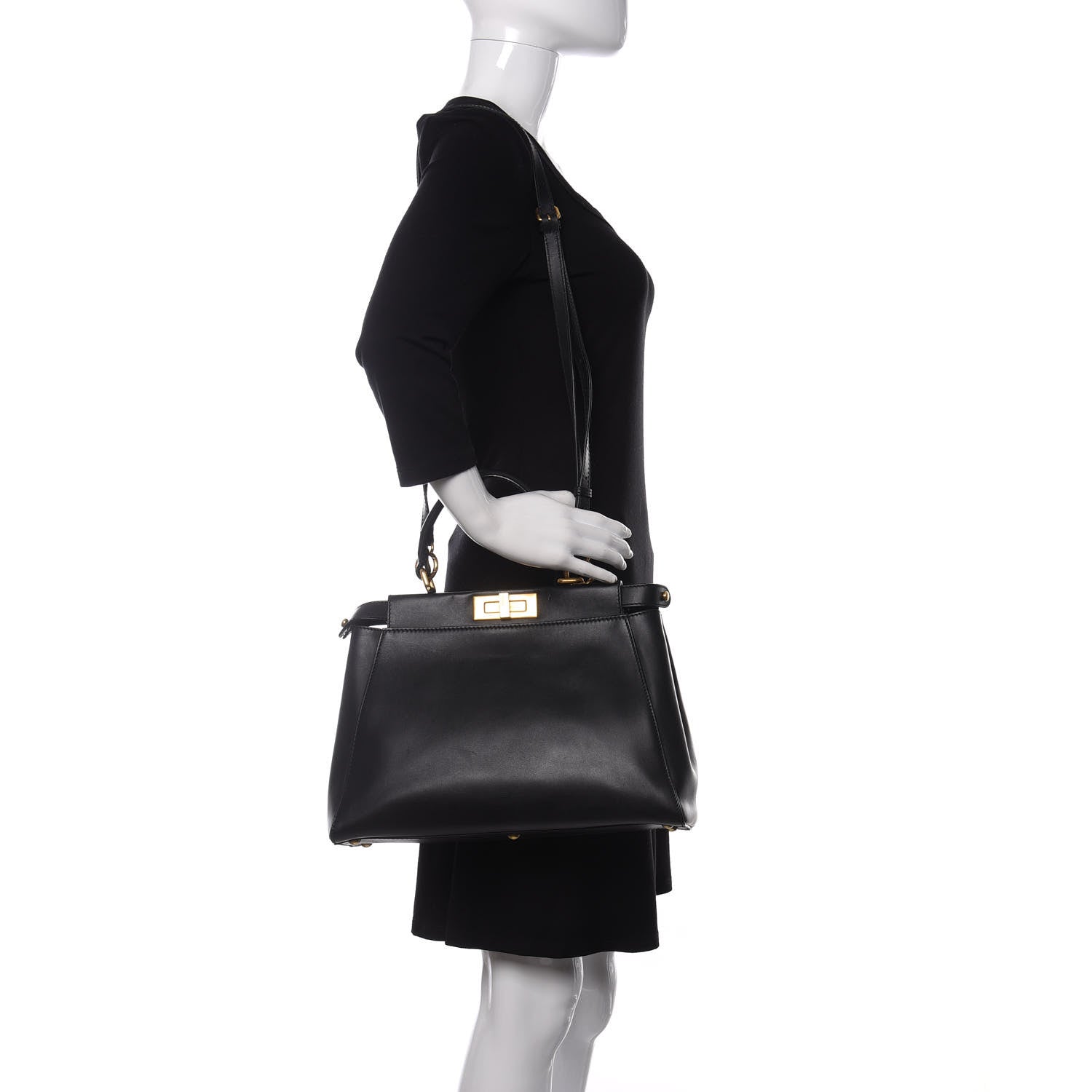 Fendi Vitello Morgan Shiny Nappa Medium Peekaboo Iconic Satchel Black Ciliegia 2 of 13