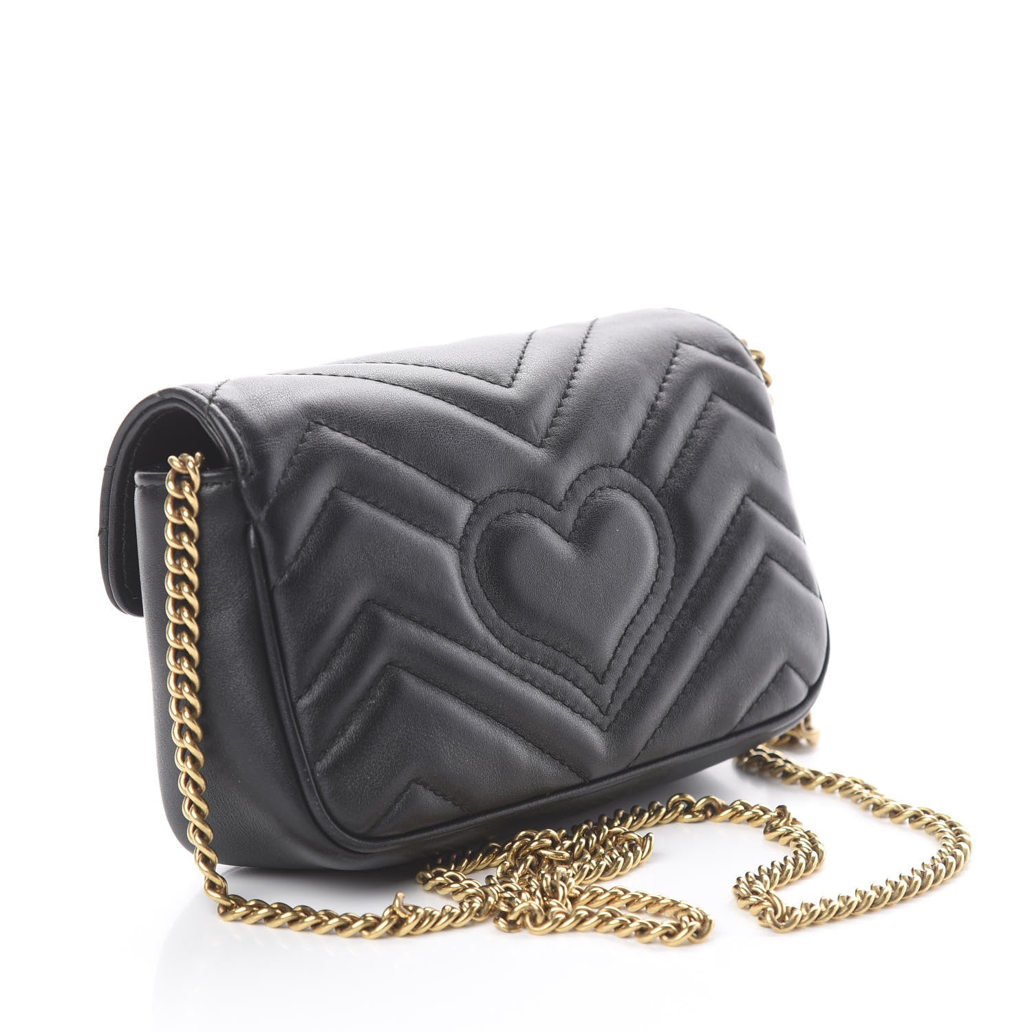 Gucci Calfskin Matelasse Super Mini GG Marmont Shoulder Bag Black 2 of 7