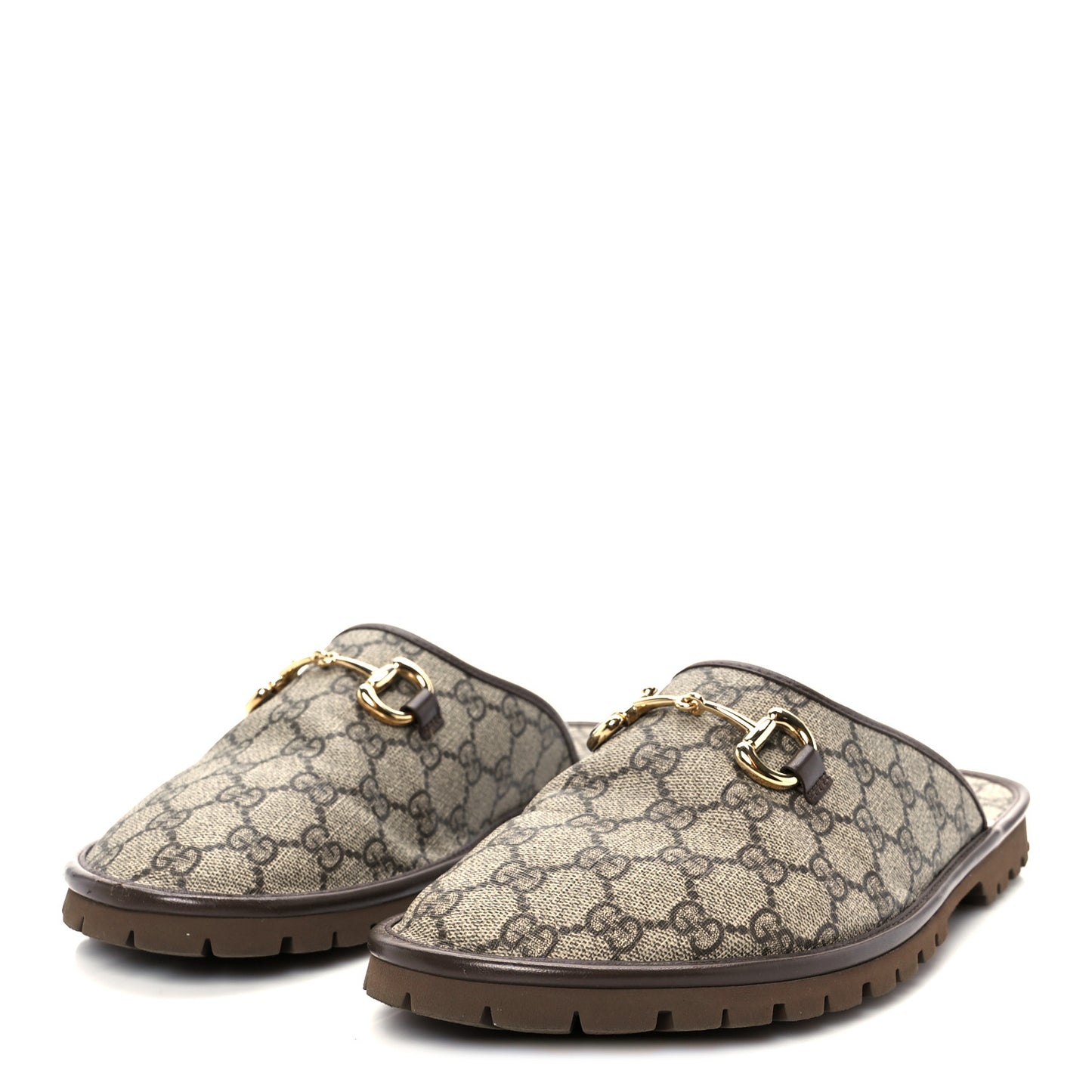 GG Supreme Monogram Miro Soft Calfskin Men's Horsebit Slippers 10 Beige Ebony New Acero