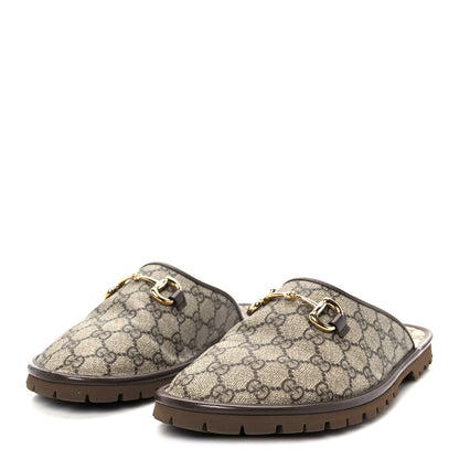Gucci GG Supreme Monogram Miro Soft Calfskin Men's Horsebit Slippers 10 Beige Ebony New Acero 7 of 20