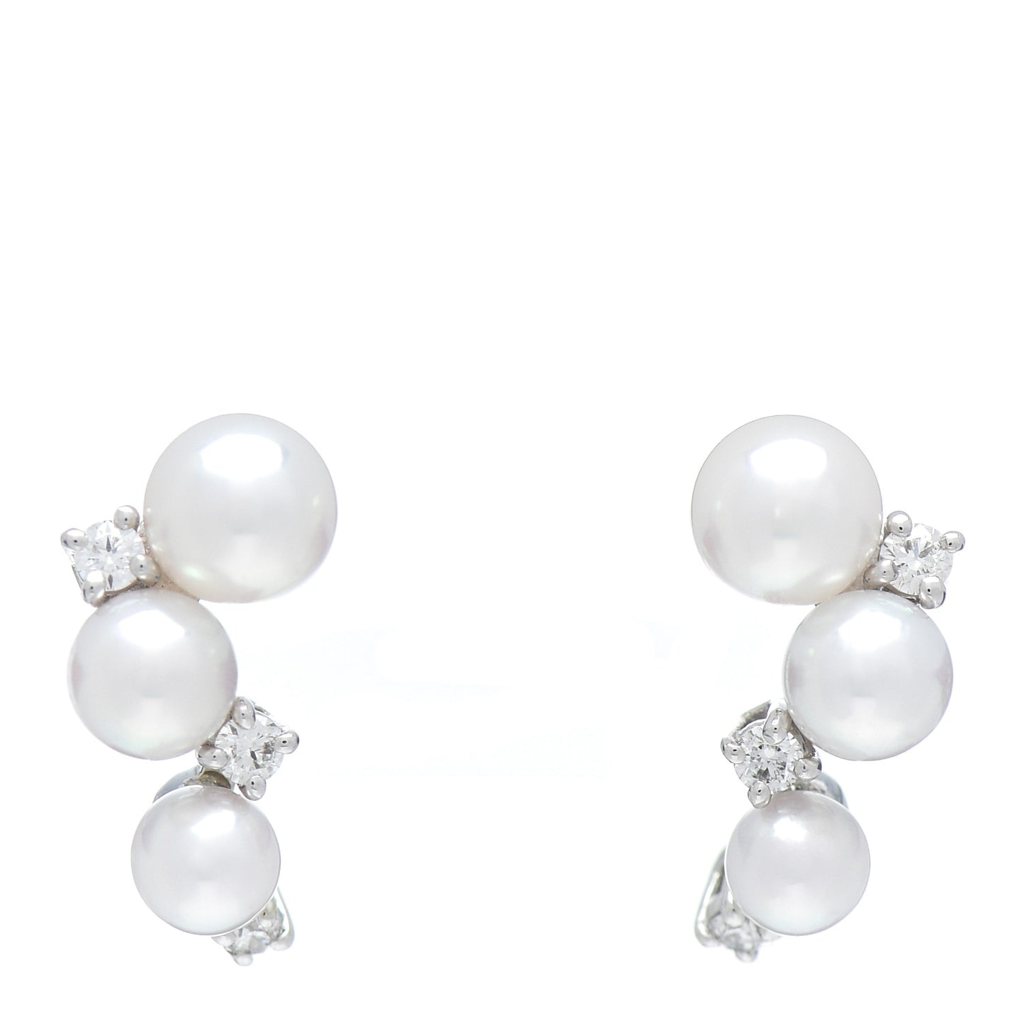 18K White Gold Diamond Akoya Pearl Cluster Earrings