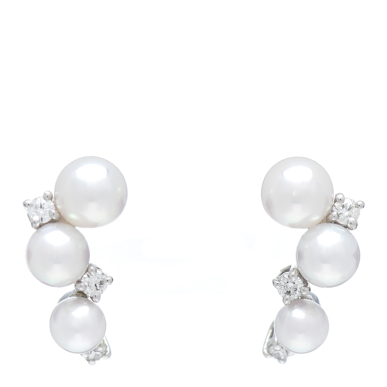 Mikimoto 18K White Gold Diamond Akoya Pearl Cluster Earrings 1 of 5