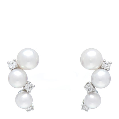 Mikimoto 18K White Gold Diamond Akoya Pearl Cluster Earrings 1 of 5