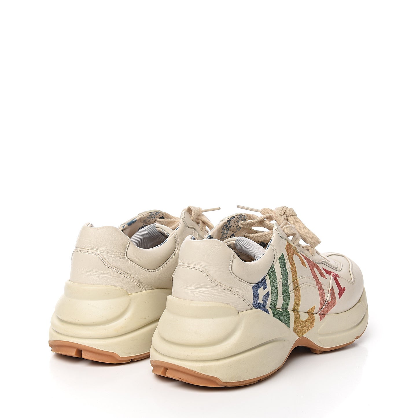 Calfskin Glitter Game Logo Womens Rhyton Sneakers 37 Mystic White
