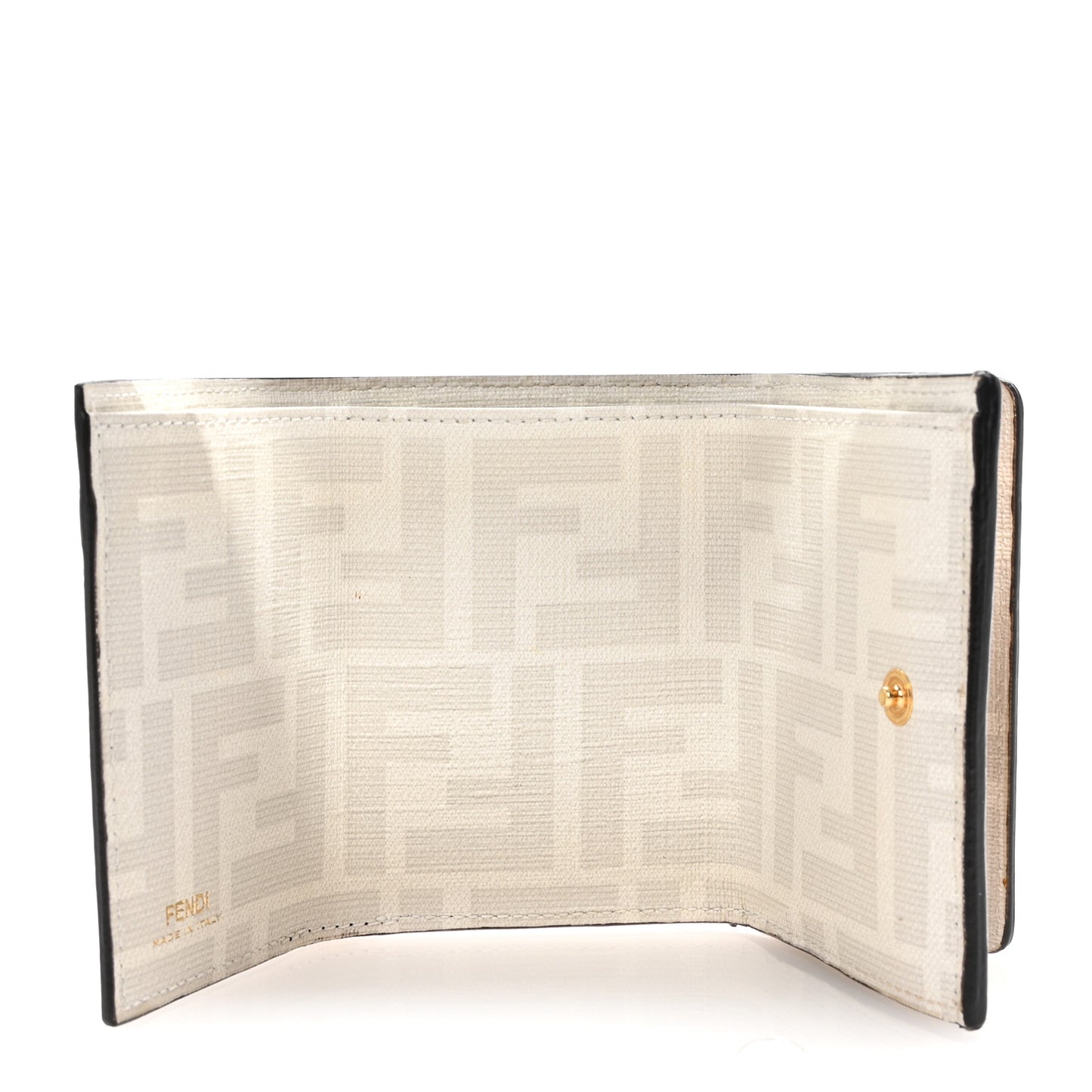 Glazed Fabric Vitello Liberty FF Logo Bikini Girls Inlay Fold Over Card Holder Wallet Bianco Perla Multicolor