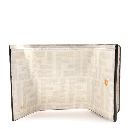 Fendi Glazed Fabric Vitello Liberty FF Logo Bikini Girls Inlay Fold Over Card Holder Wallet Bianco Perla Multicolor 5 of 8