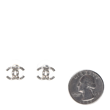 Chanel Pearl Crystal CC Charms Stud Earrings Light Gold 2 of 5