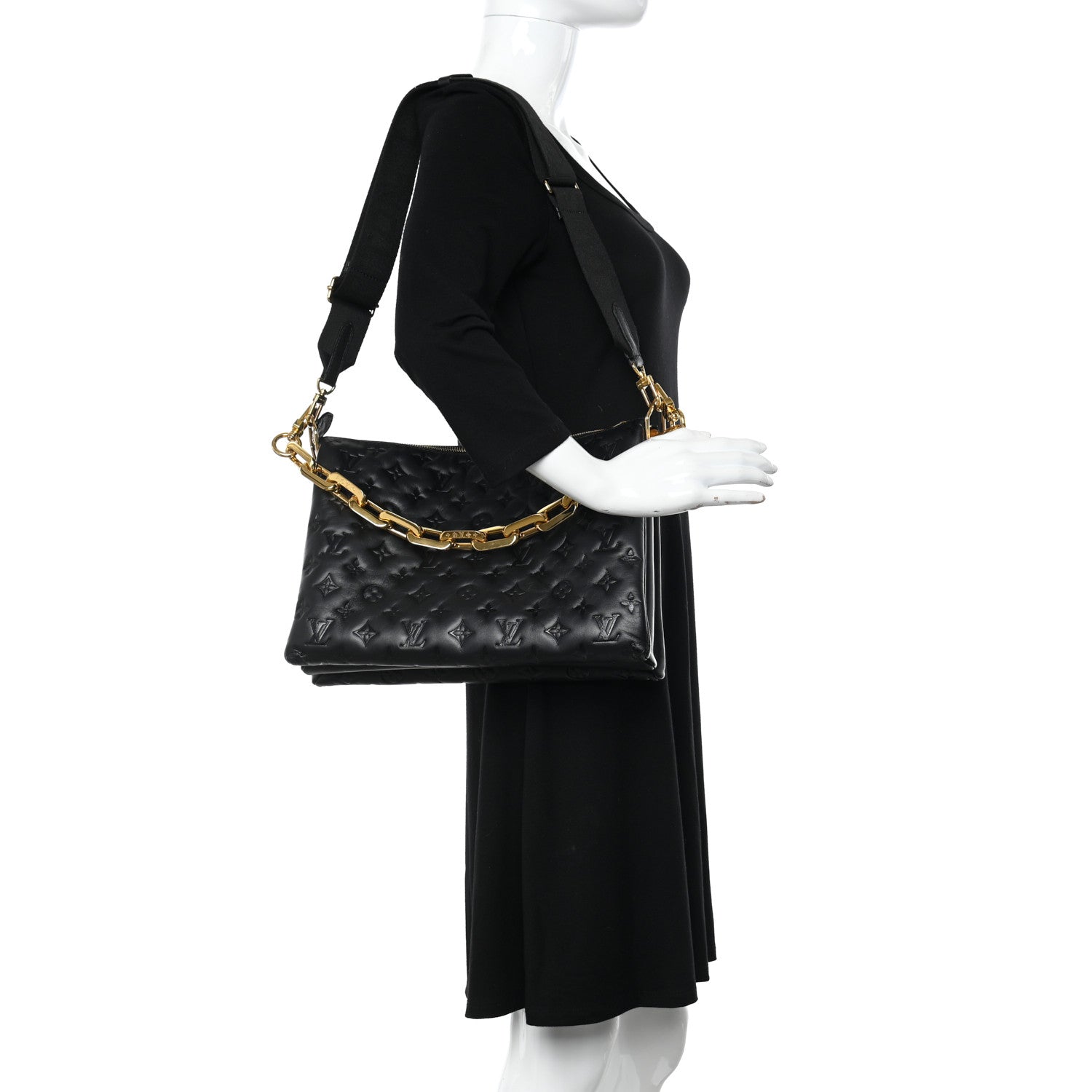 Louis Vuitton Lambskin Embossed Monogram Coussin MM Black 2 of 19