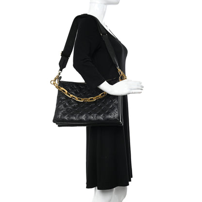 Louis Vuitton Lambskin Embossed Monogram Coussin MM Black 2 of 19
