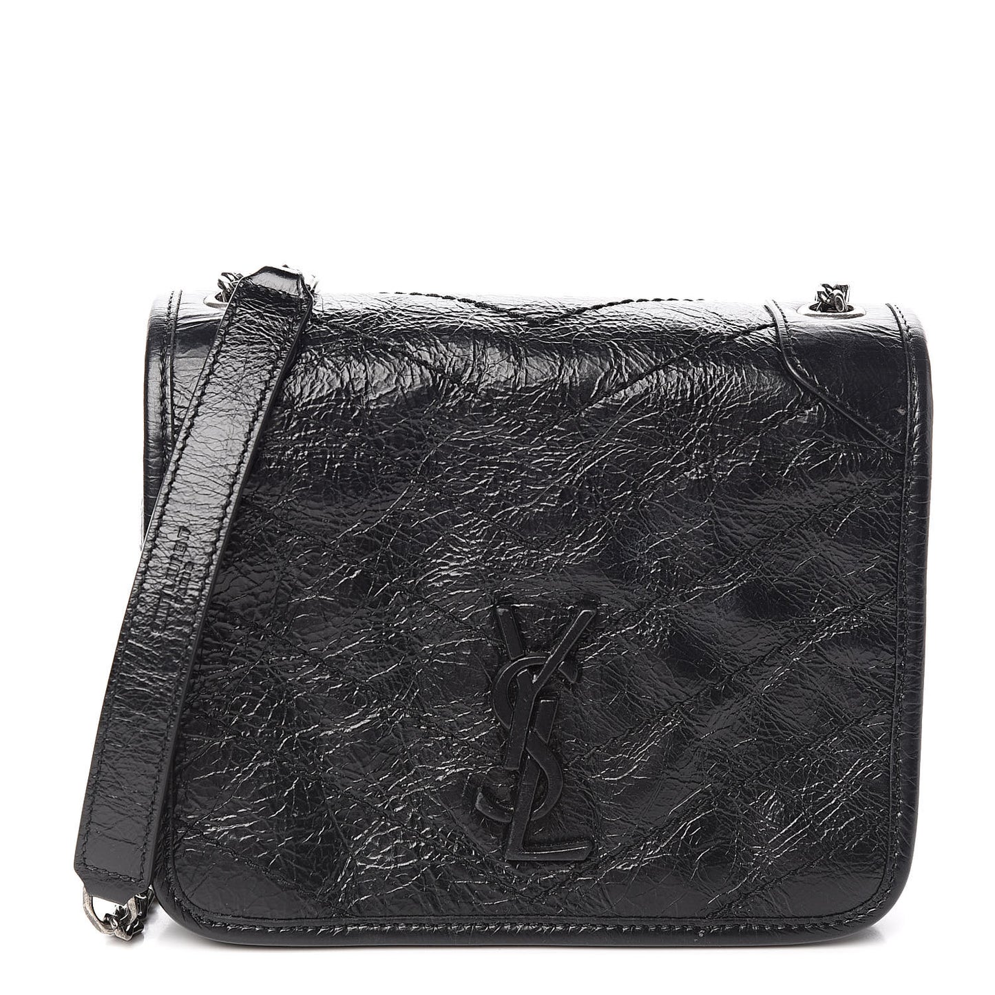 Crinkled Calfskin Matelasse Monogram Niki Chain Wallet Black