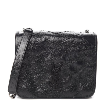 Saint Laurent Crinkled Calfskin Matelasse Monogram Niki Chain Wallet Black 1 of 10