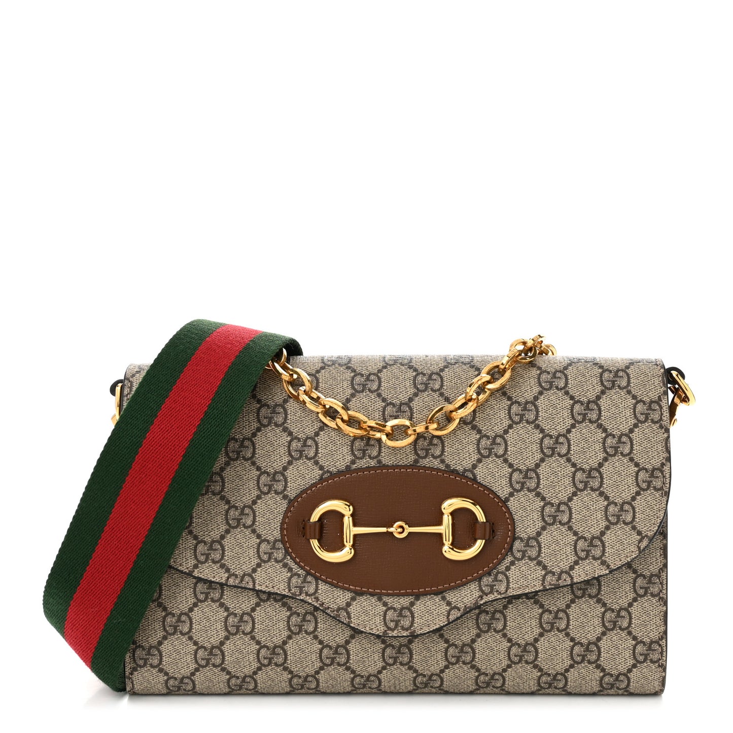 GG Supreme Monogram Azalea Calfskin Web Small Horsebit 1955 Crossbody Bag Beige Ebony Brown Sugar