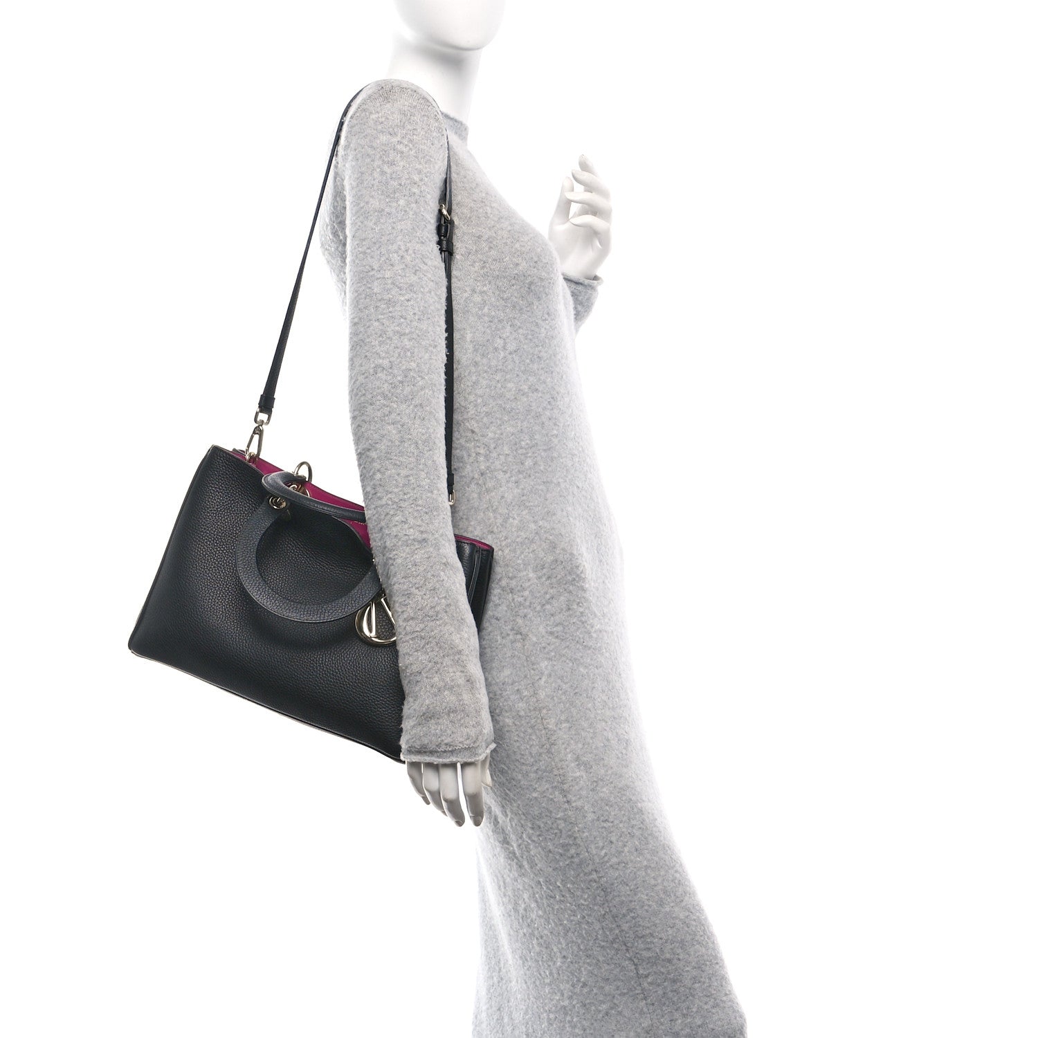 Christian Dior Bullcalf Medium Diorissimo Tote Black Rose Indien 2 of 10