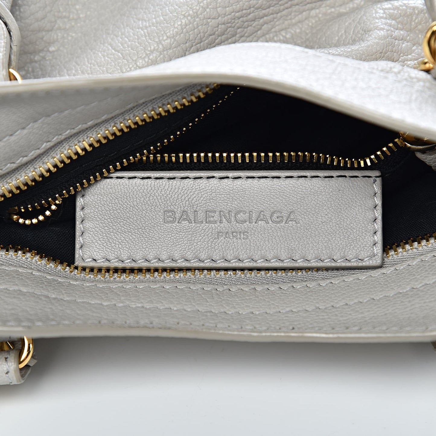 Chevre Gold Metallic Edge Hardware Mini City Gris Clair Gris Perle