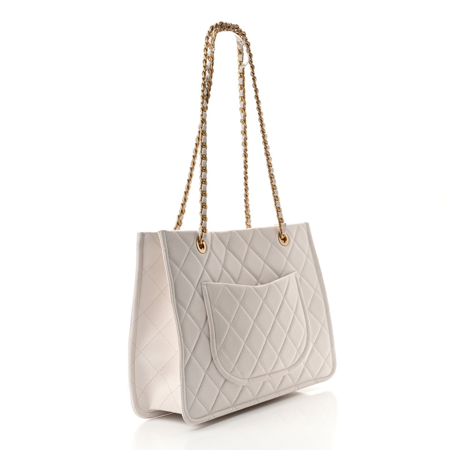 Caviar Quilted Sweet Classic Shopping Tote White