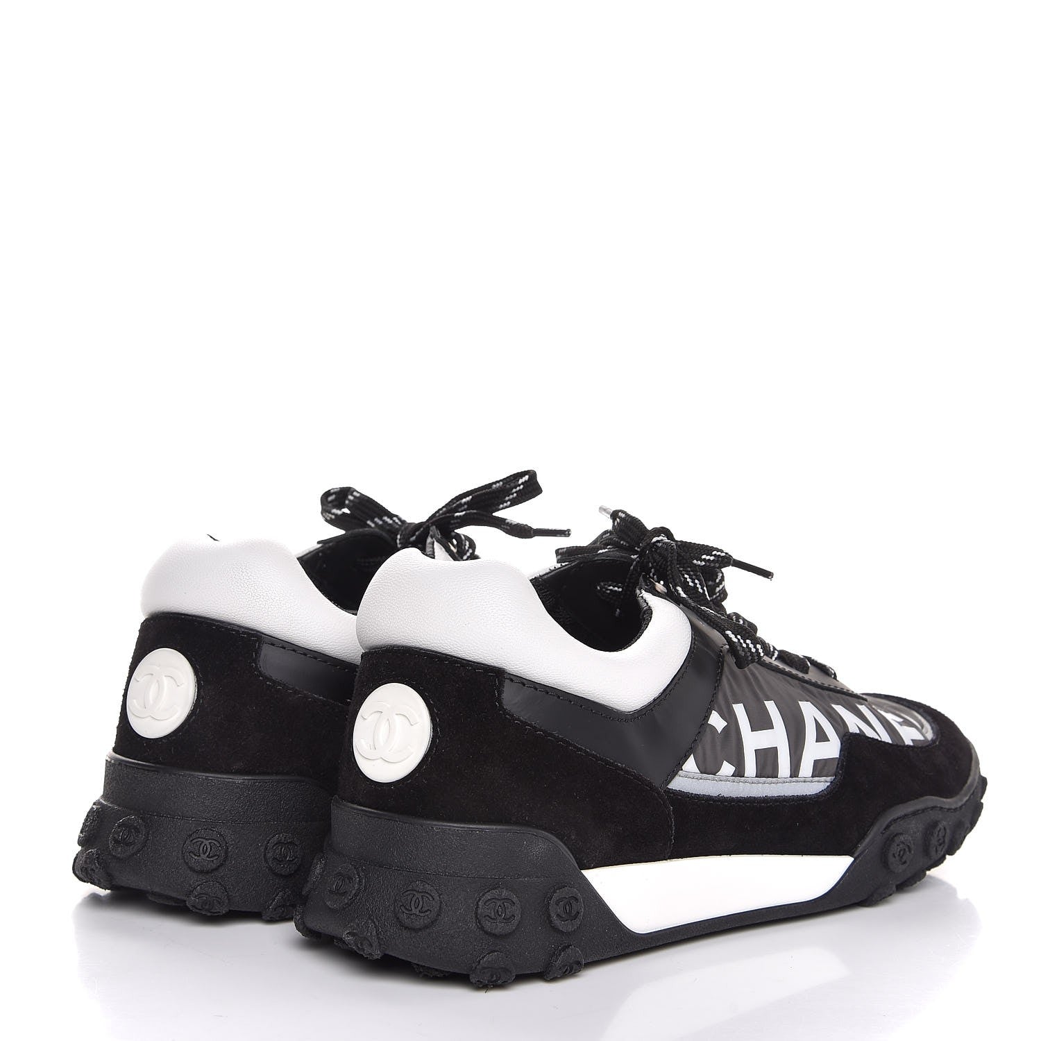 Chanel Nylon Calfskin CC Sneakers 38 Black Grey White 4 of 9