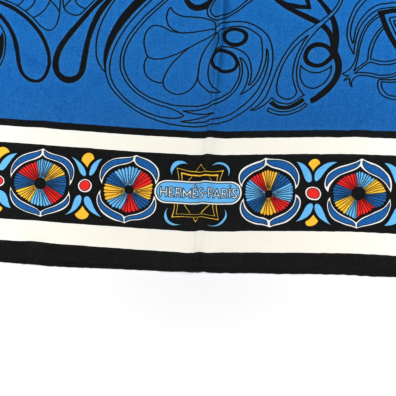 Hermes Cashmere Silk Folklore d'Henri d'Origny Giant Pointe Triangle Shawl Bleu Dur White Multicolor 4 of 6