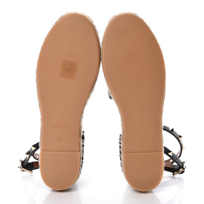 Valentino Garavani Grained Calfskin Rockstud Ankle Wrap Espadrille 20mm Flats 36 Black Light Cuir Natural 5 of 8