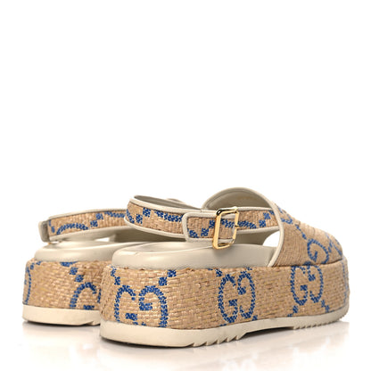 Gucci Raffia GG Monogram Granada Kid Angelina Platform 35mm Slingback Sandals 37.5 Natural Royale Mystic White 5 of 10