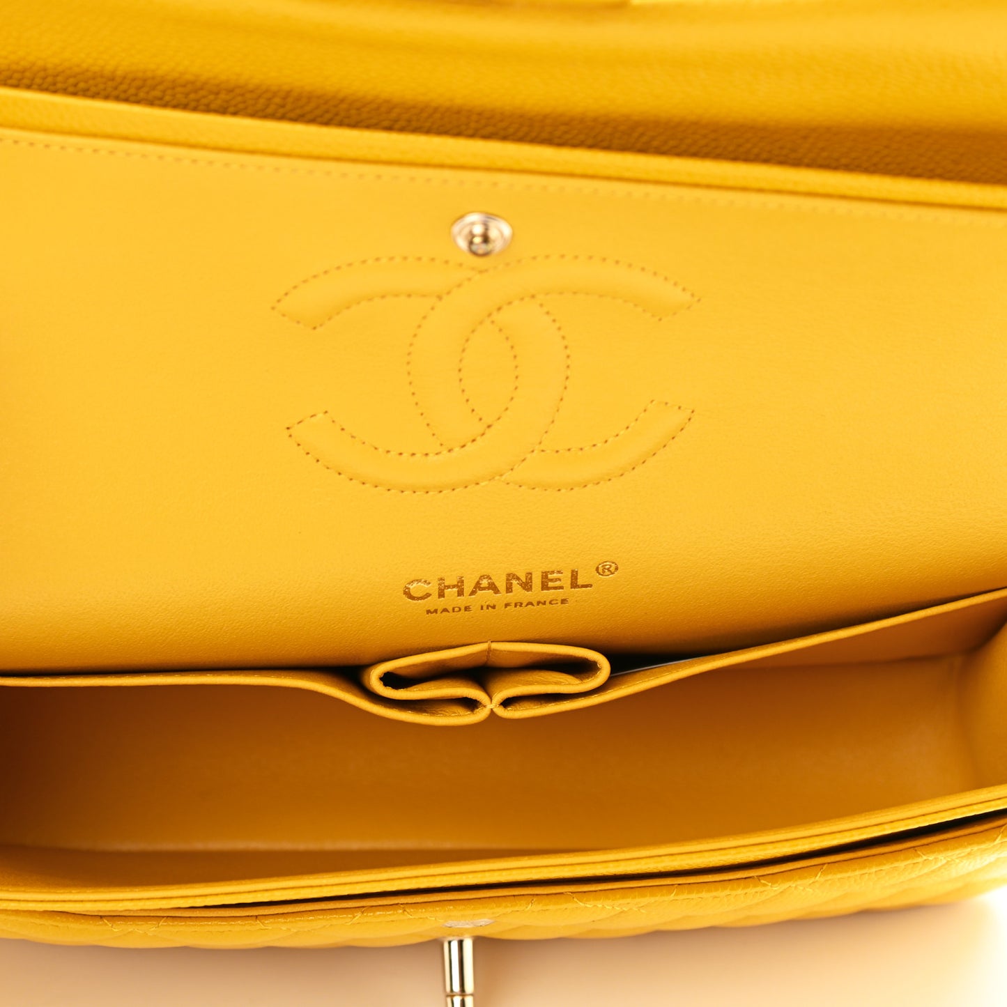 Caviar Quilted Medium Double Flap Yellow