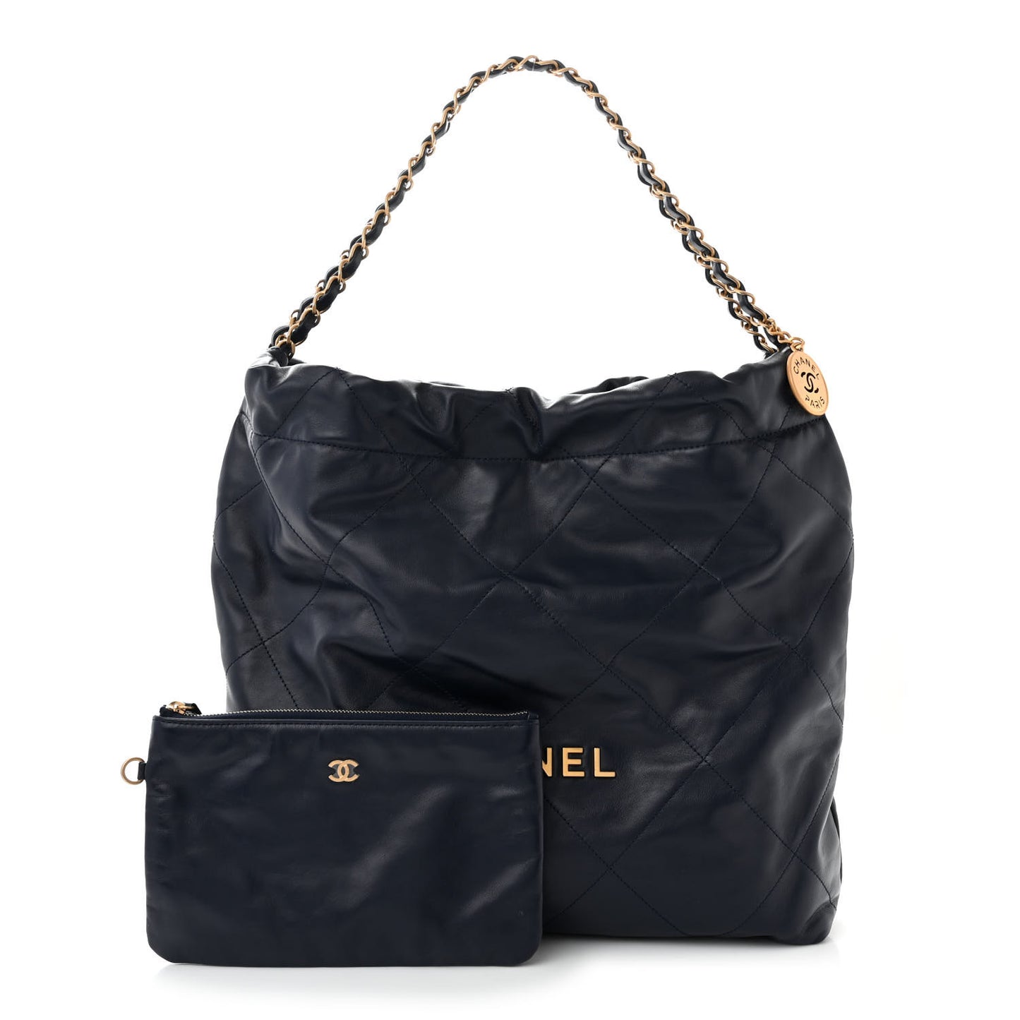 Shiny Calfskin Quilted Chanel 22 Navy Blue