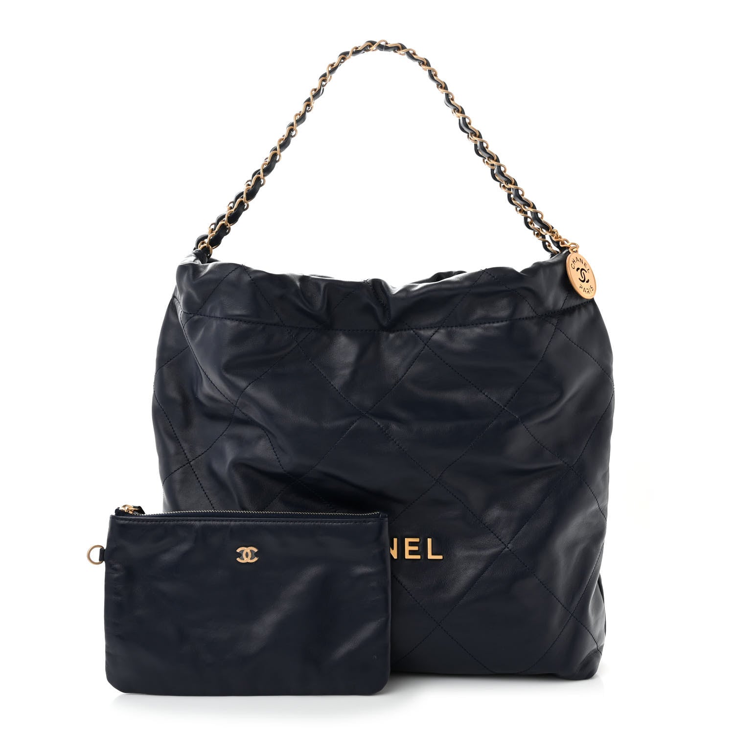 Chanel Shiny Calfskin Quilted Chanel 22 Navy Blue 3 of 12