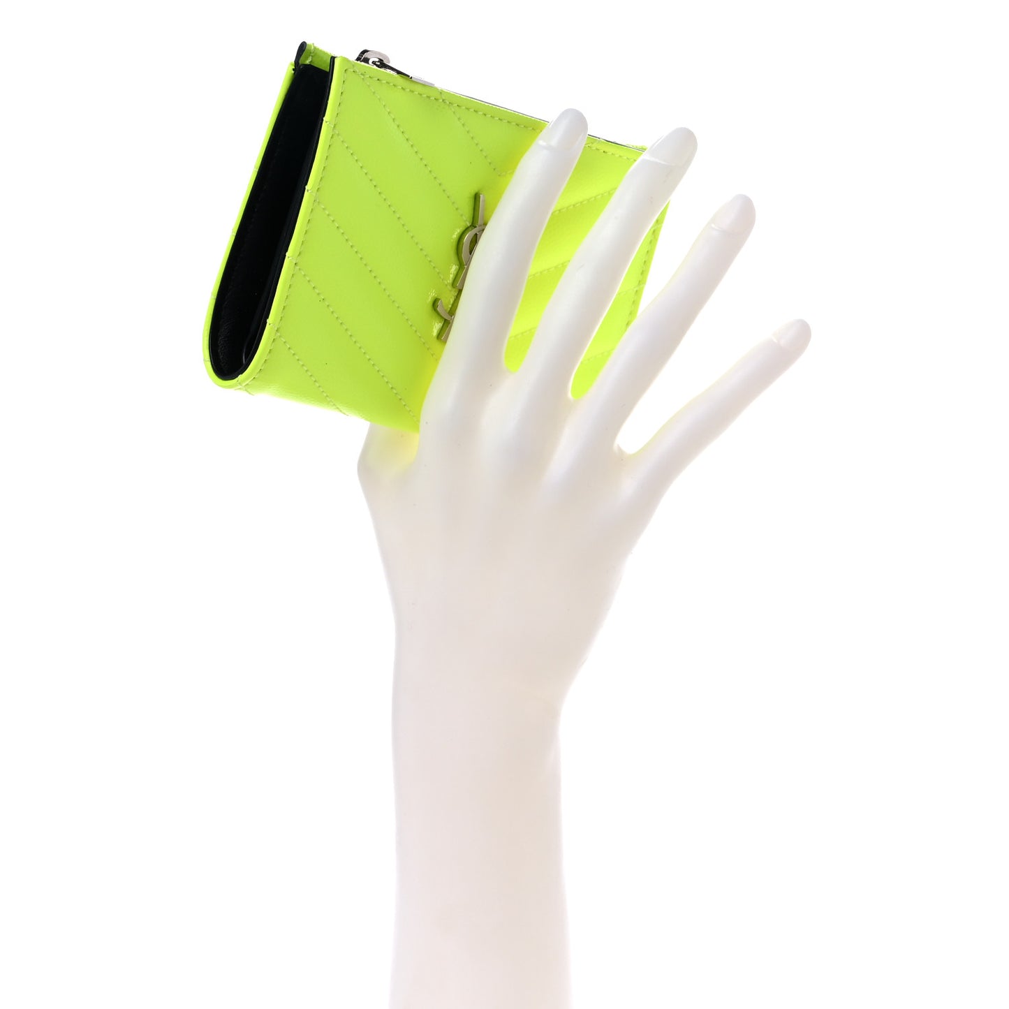 Patent Grain De Poudre Matelasse Chevron Monogram Zipped Two-Part Wallet Neon Yellow