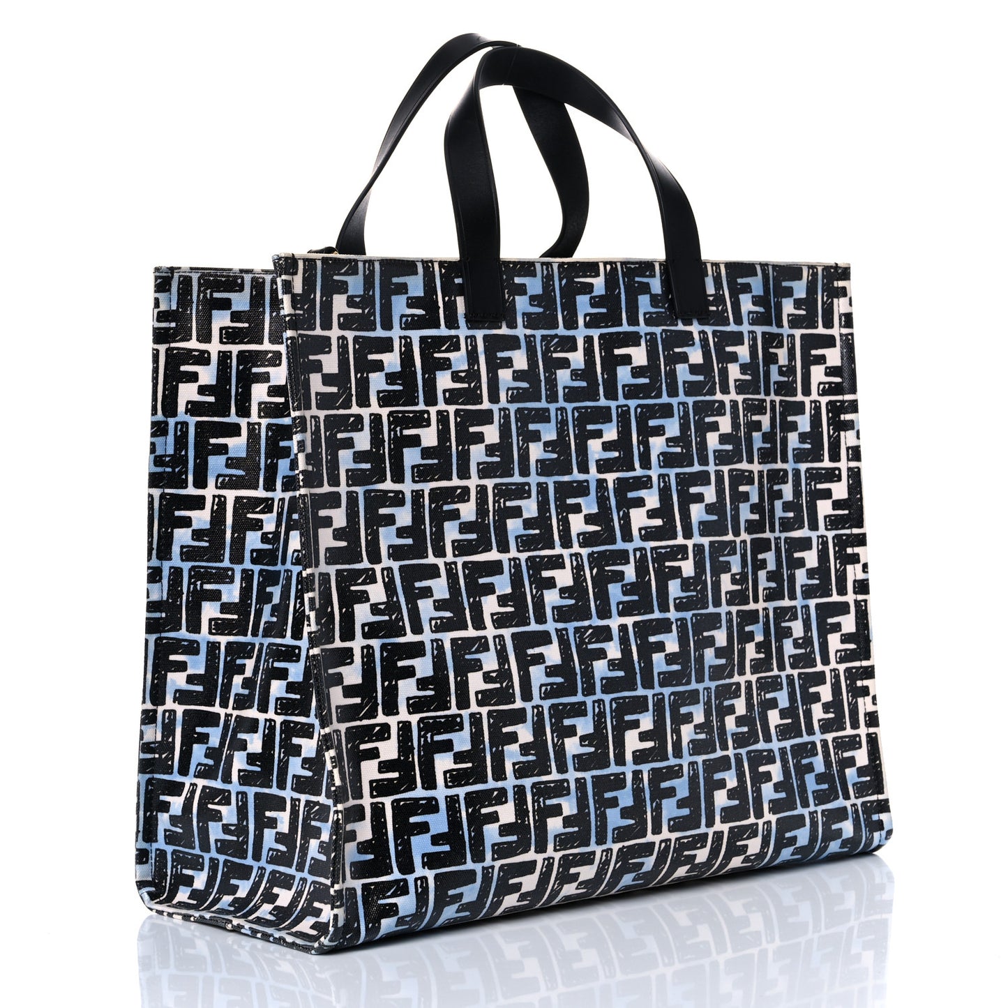 X JOSHUA VIDES Coated Canvas FF Cloudy Shopping Tote White Celeste Black