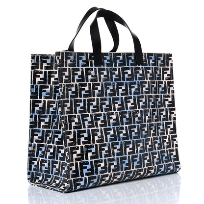 Fendi X JOSHUA VIDES Coated Canvas FF Cloudy Shopping Tote White Celeste Black 3 of 20
