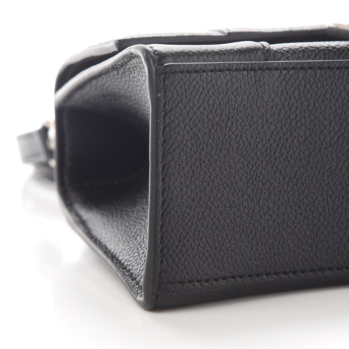 Grained Calfskin Hourglass Top Handle Bag XS Black