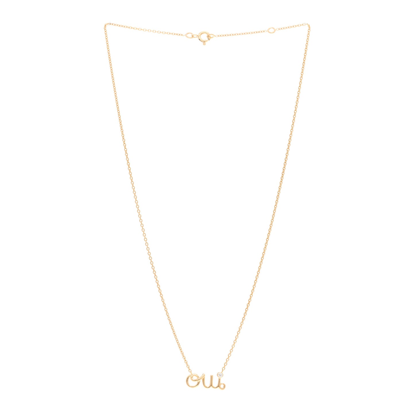 18K Yellow Gold Diamond Oui Pendant Necklace