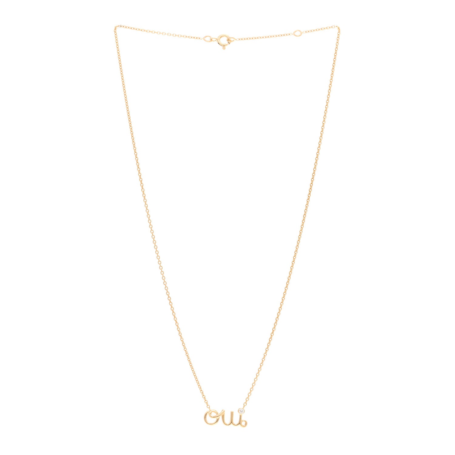 Christian Dior 18K Yellow Gold Diamond Oui Pendant Necklace 3 of 4