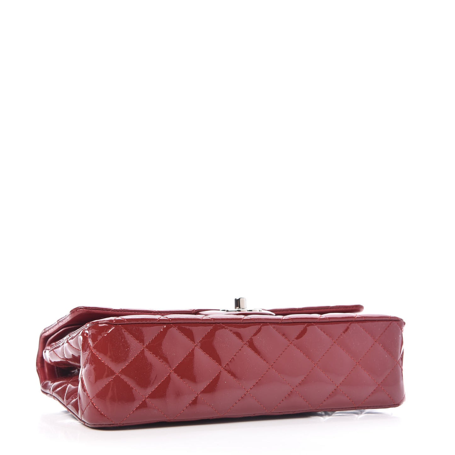 Patent Calfskin Quilted Medium Double Flap Dark Red