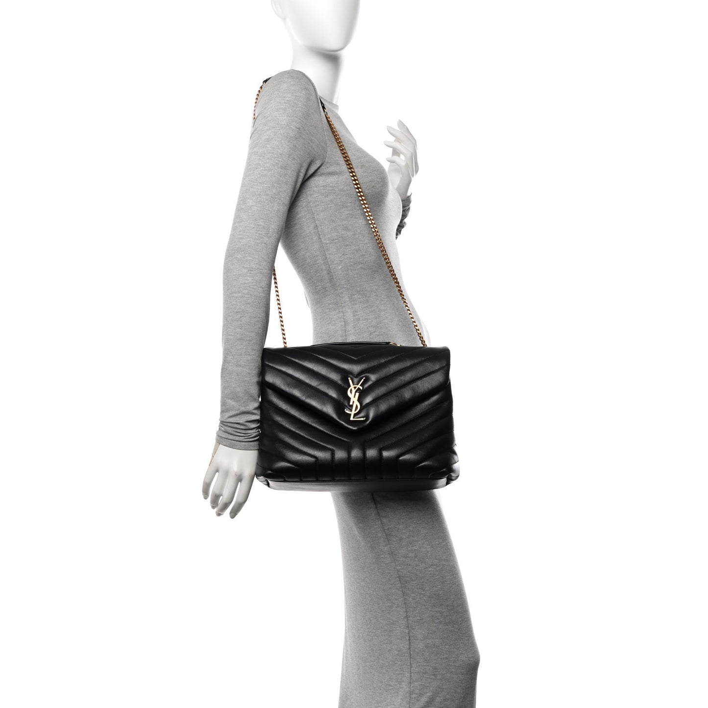 Calfskin Y Quilted Monogram Medium Loulou Chain Satchel Black